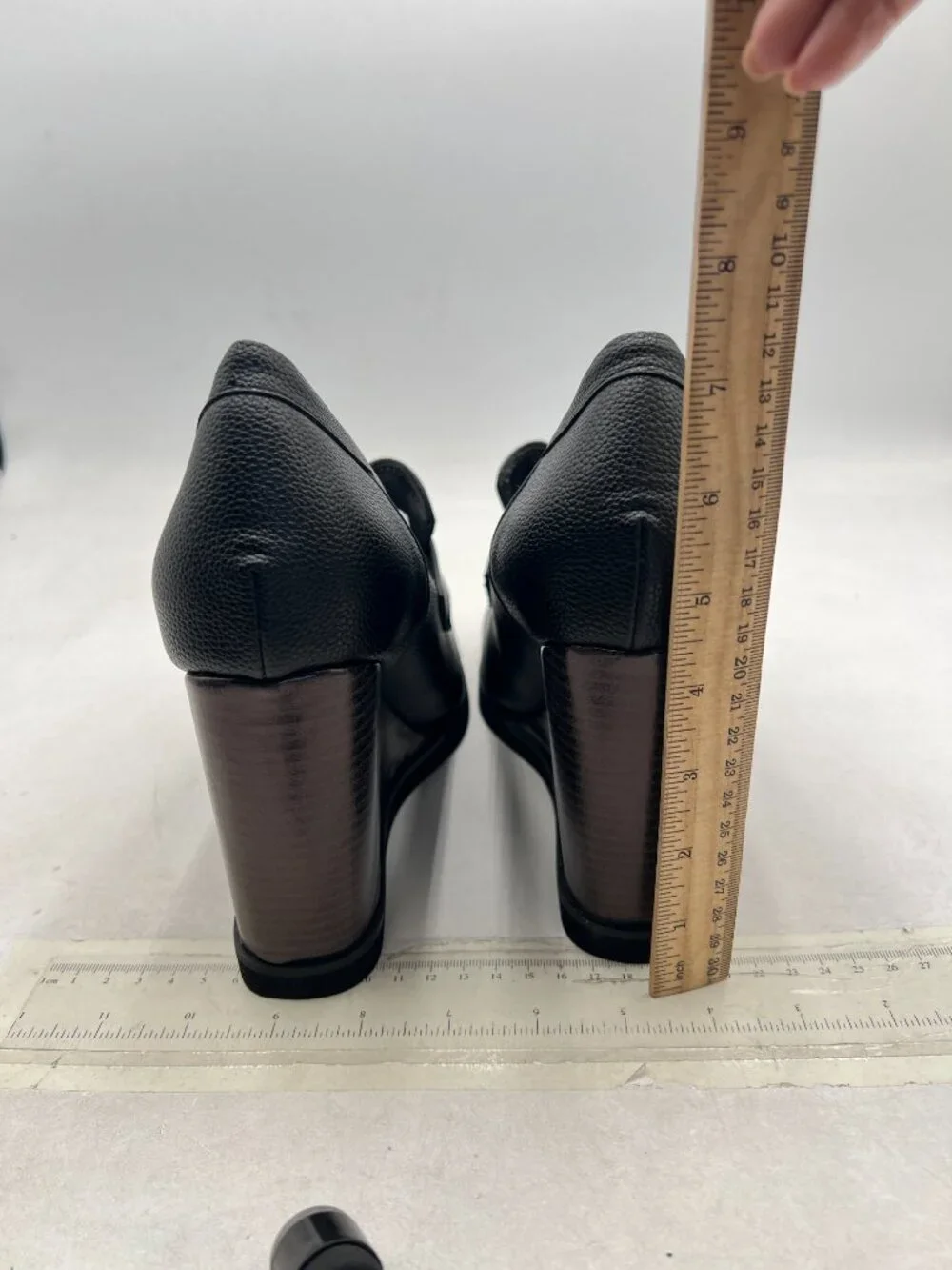 YDN Black Dressy Pump Square Closed Toe Slip On Loafers Wedges High Heeled Shoes